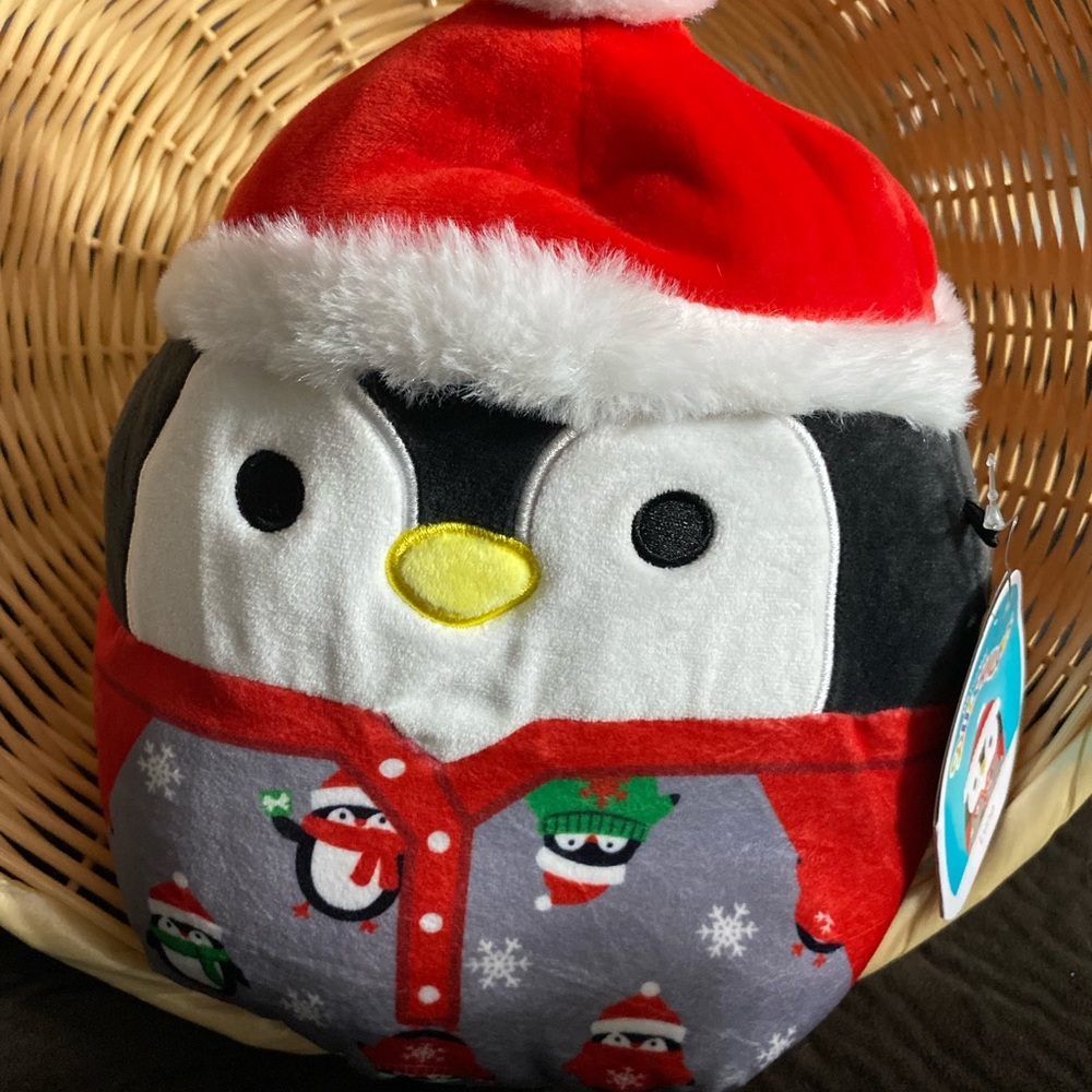 Luna the Penguin in Pajamas and Santa Hat Squishmallow 8”